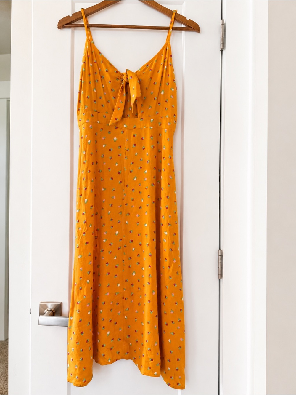 BP Spring Orange Tie-Front Spaghetti Strap Dress with Small Floral Print